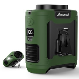 AMACOOL Portable Waist Fan Clip On, MAX 40H Work Time, 10000mAh Rechargeable Wearable Shirt Fan with Light, 16000RPM Powerful 5 Speed Belt Fans Personal Cooling Fans for Outdoor Jobsite Camping Travel