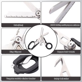 Trauma Shears 6 in1,Outdoor Camping Tools,Trauma Shears Foldable,Emergency Shears,Multi-function Shears,with Strap Cutter and Glass Breaker and Compatible Holster(green-blue)