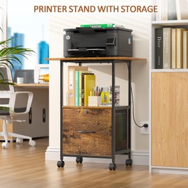 ThreeHio File Cabinet Small Filing Cabinet with Lock Printer Stand with Storage, Rolling File Cabinet with Drawer Vertical File Cart with Wheels, Lockable Filing Cabinet for Home Office