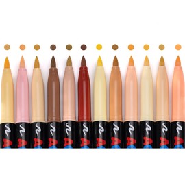 Lemito 12 Skin Tone Colors Acrylic Paint Pens, Water-Based Art Markers with Soft Tip Brush, Quicky Dry for Wood, Glass, Fabric, Rocks Painting, Illustration Sketching