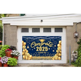 Class of 2025 Banner Congrats Graduation Decorations - Congrats Grad Banner Large Graduation Backdrop, Navy Blue and Gold Congratulations Banner Grad Party Decorations Class of 2025-72x44 Inch