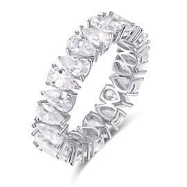 BONLAVIE Pear Cut 925 Sterling Silver Wedding Ring White Cubic Zirconia Promise Ring for Women, Sterling Silver, Cubic Zirconia