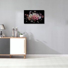 TISHIRON Luxury Baroque Bouquet Painting Canvas Wall Art Vintage Floral Peonies Roses Tulips Wall Decor for Living Room Bedroom Home Office Decor Framed Ready to Hang 8" x 12"