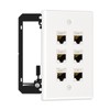 FGB 6 Port White Keystone Ethernet Wall Plate with Mounting