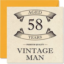 Vintage 58th Birthday Cards for Men - Aged 58 Years - Fun Birthday Card for Colleague Dad Husband Boyfriend Uncle Brother Friend, 145mm x 145mm Greeting Cards, 58th Birthday Card