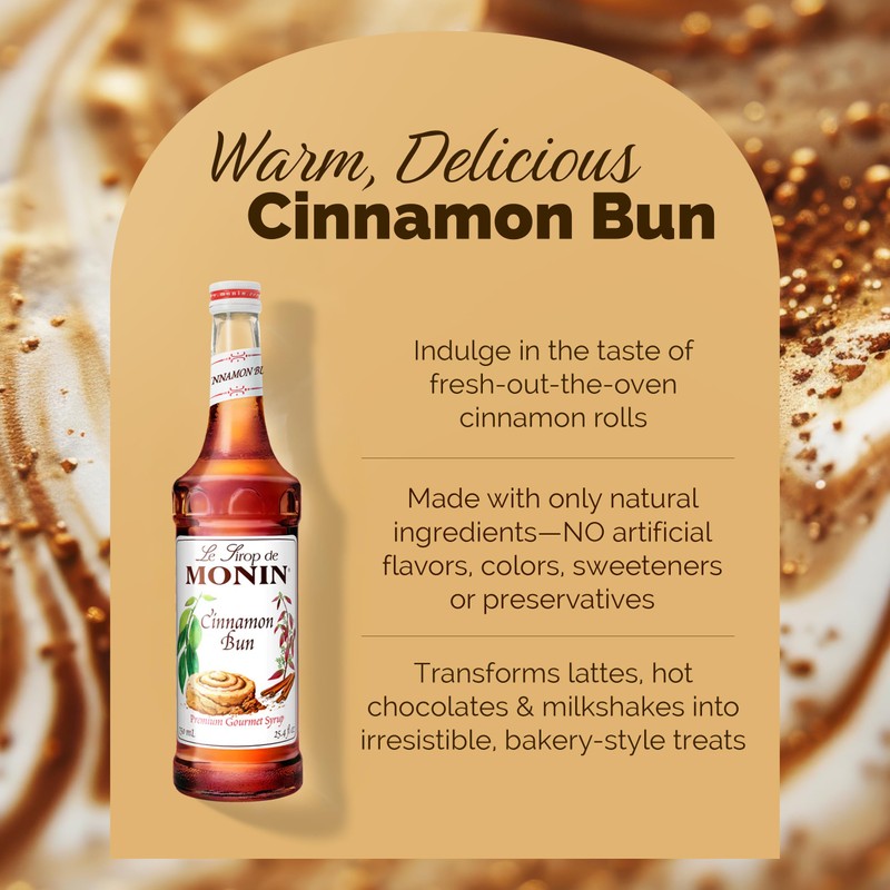 Monin - Cinnamon Bun Syrup | Premium Syrup for Cocktails,