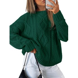 Trendy Queen Oversized Sweaters Womens Plus Size 2024 Fall Fashion Outfits Cable Knit Crewneck Pullover Cute Chunky Long Tunic Top Winter Old Money Clothes with Leggings Green