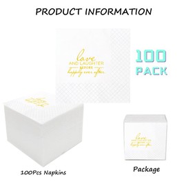 Geloar Love and Laughter Before Happily Ever After - Servilletas de cóctel para cena de ensayo, paquete de 100 servilletas de papel desechables doradas para despedida de soltera, 2 capas, 5 x 5 pulgadas