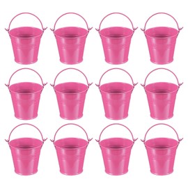 PATIKIL 2.7"x2.3" Small Metal Buckets with Handle, 12 Pcs Mini Galvanized Bucket Colorful Easter Buckets for Crafts Party Favors Decoration, Rose Red