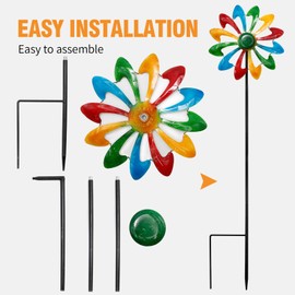 Vkinman 11.41inch Metal Wind Spinner Garden Wind Spinners Rainbow Flower Windmills Lawn Decor for Yard, Garden, Farm, Gift