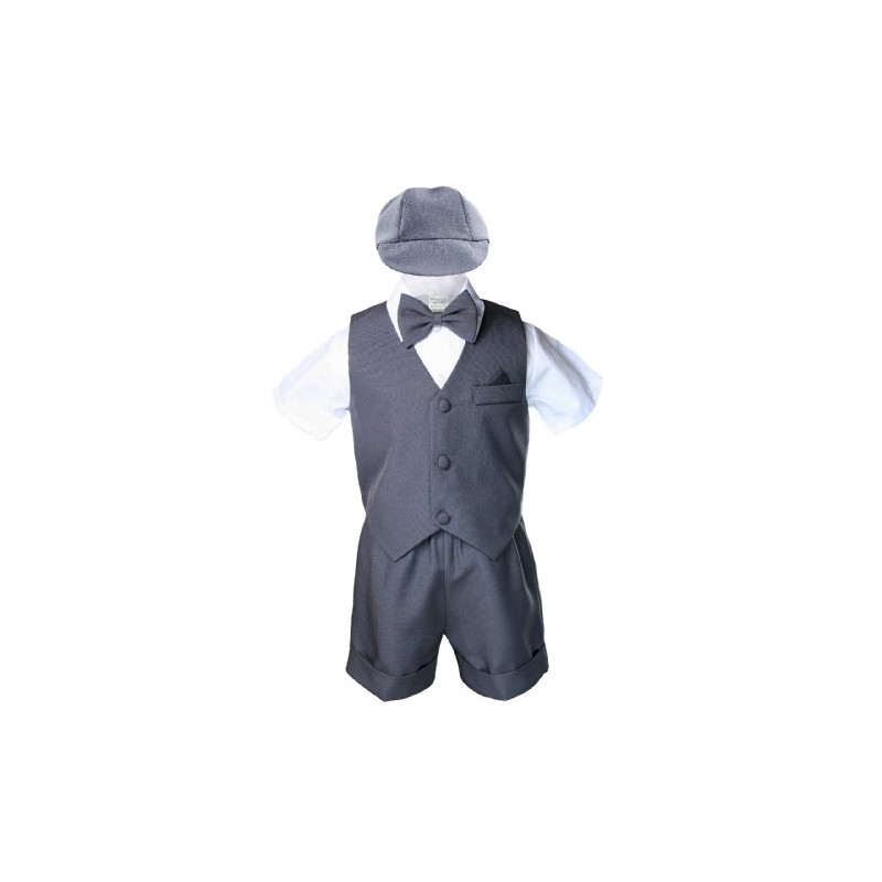 Dark Gray Baby Boy Toddler Eton 5pc Formal Vest Shorts