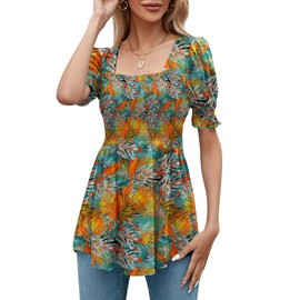 LOMON Tshirts Shirts for Women 2025 Women Maternity Clothes Spring Peplum Top Puff Short Sleeve Tunic Tops for Leggings, S