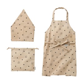 Kate Kids Apron + Bandana + Drawstring Set, Beige