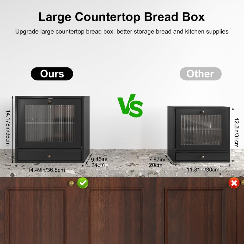 Alpeir Wooden Bread Box for Kitchen Countertop - Solid Wood