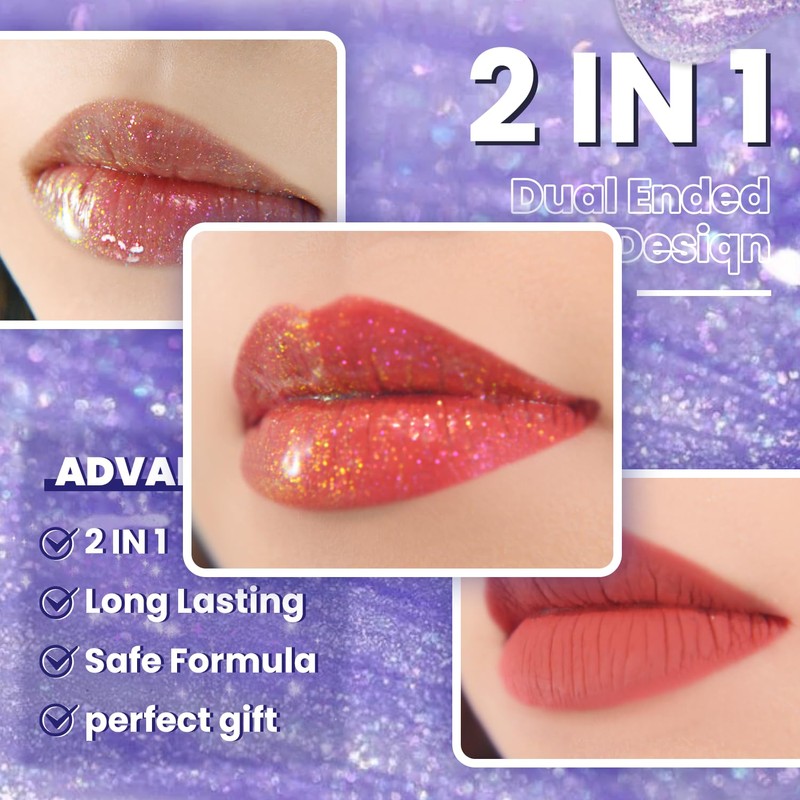 CHARMACY Multichrome Double Head Non-Stick Lip Gloss, Metallic Colourful Lip