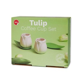 balvi Tulip Coffee Cup Set White/Green 2 Tulip Shaped Coffee Cups and 2 Leaf Plates