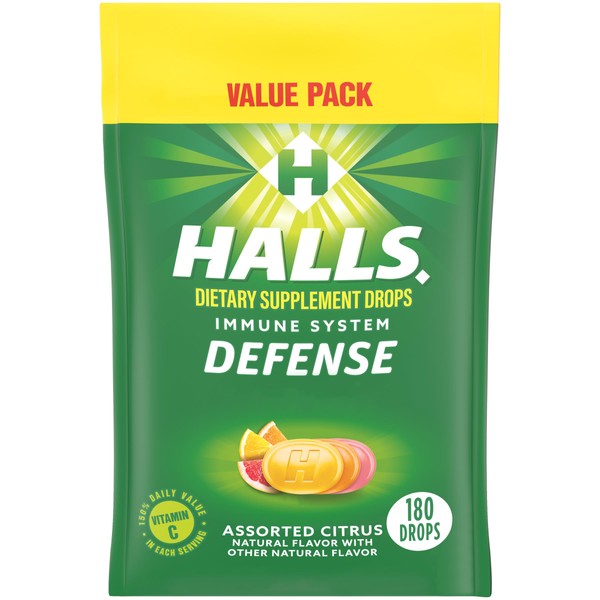 HALLS Defense Assorted Citrus Vitamin C Drops, Value Pack, 180