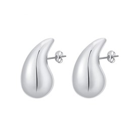 TOEECY Chunky Waterdrop Teardrop Golden Silver Hoop Earrings Hypoallergenic Gold-Plated Fashion Jewellery Earrings for Women and Girls, Silver