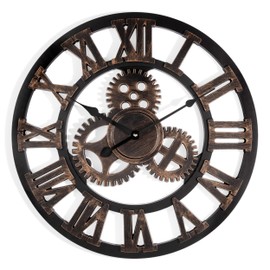 Westclox 20” Large Gear/Open Roman Numerals Black and Gold Wall Clock Model #- 32248