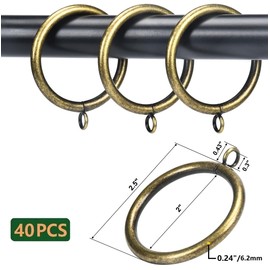 Thick Metal Curtain Rings,2.0-Inch Inner Diameter, 0.24-Inch Wire Diameter Fit up 1.7-inch Rods (Antique Brass-40Pcs)