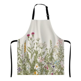 Wasach Herbs and wild flowers Apron Home Kitchen Waterproof Cooking Baking Gardening for Women Men