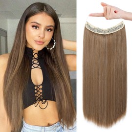 REECHO Invisible Wire Hair Extensions with Transparent Headband Adjustable Size Removable Secure Clips in Straight Secret Hairpiece for Women (24 Inch (Pack of 1), Dark Blonde)