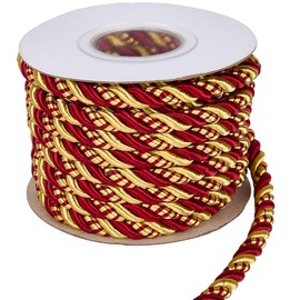 CABODYALS 9.3 Yards 8MM Red Gold Braid Cord Trim Decorative Twine Braid Polyester Silk Honer Rope Xmas Thread String Satin Cord Trim for Home Decor Curtain Tieback Upholstery Graduation Crafts DIY