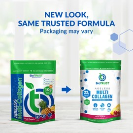 BioTrust Ageless Multi Collagen Peptides Powder – 5 Types (I, II, III, V, X) – Fruit Punch Collagen Powder for Women & Men – Hydrolyzed Protein – Grass Fed Beef, Fish, Chicken, Eggshell Membrane