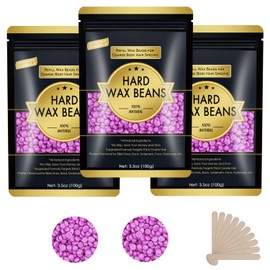 Wax Beads for Hair Removal, Keethem 10.5oz Hard Wax Beans Coarse Hair Waxing Beads for Face, Eyebrow, Bikini Brazilian for Women Men with 10 Applicators 3 packs Violet