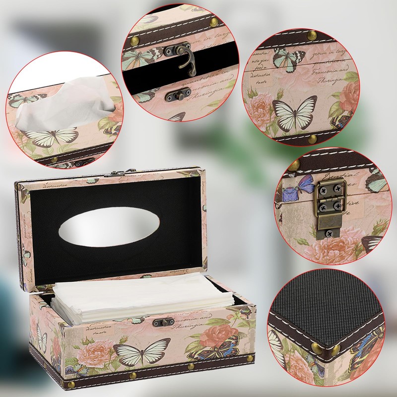 TOLIDA PU+ Wood Rectangular Tissue Box Cover - Retro Household
