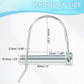 PATIKIL Shaft Locking Pin W Ear 3/8x2x1.65(D*L*IW), 4 Pcs Safety Coupler Pin Pto Pin Round Arch Wire Retainer and Ear for Farm Trailer Tractor Truck Boat Towing (9.2x50x42mm)