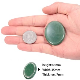 Nupuyai 2pcs Green Aventurine Oval Thumb Worry Stone Set, Energy Crystal Pocket Palm Stone for Healing Anxiety Stress Relief Reiki Therapy, 45x35mm