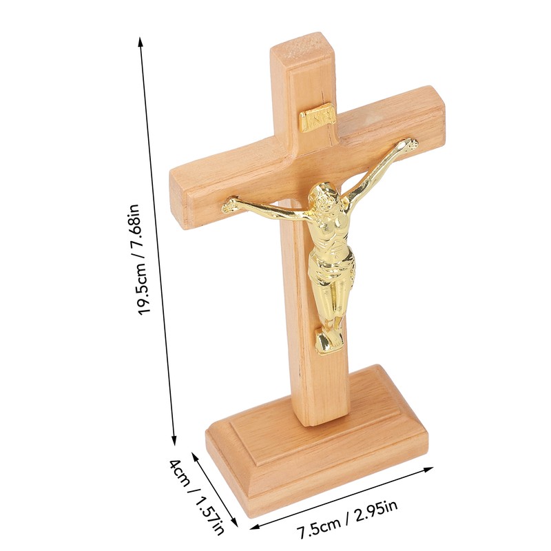 Crucifix Table Cross Hand Crafted Light Brown Durable Beech Metal