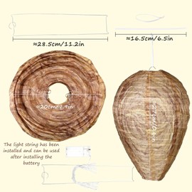 Qualirey 3 Sets Wasp Nest Decoy Nest Hanging Fake Hornets Light up Waterproof Wasp Deterrent for Wasps Bee Hornets Yellow Jackets Outdoor Fake Wasp ackyard Patio Home Garden