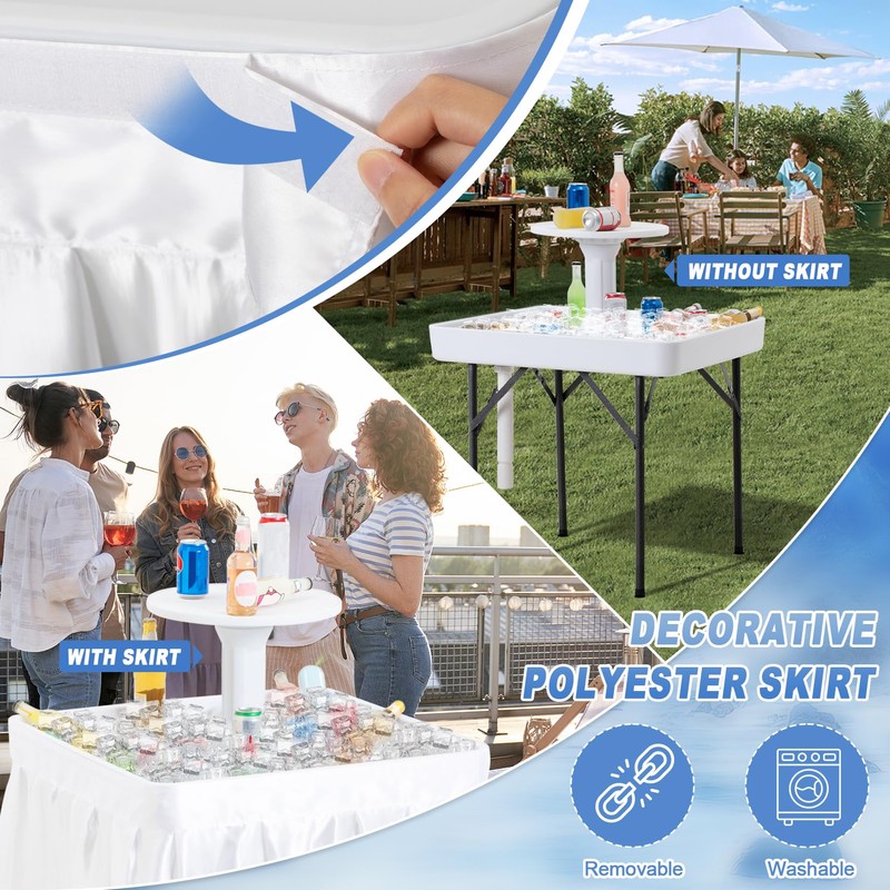 Haddockway Two-Tier Ice Cooler Table, Square Ice Tables for Parties