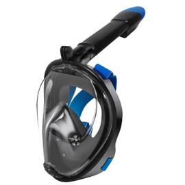 Jsdoin Snorkel Mask Adult Full Mask, 180 Degree Vision Diving Mask with Panoramic Full Face Design, Sports Cameras Compatible Diving Goggles for Adults and Children (Black Blue, L/XL)