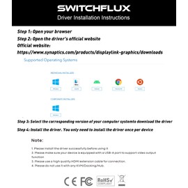SWITCHFLUX USB C to Dual HDMI Adapter |4k@60Hz| for Mac M1/M2/M3,Displaylink(DL6950) HDMI Spilitter Extended Display for Dual Monitors Compatible with Windows, MacBook Pro/Air,Driver Required