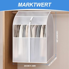Kleiderbezüge Staubdicht, Transparente Kleiderschutzhülle mit großem Sichtfenster – 80x60x120cm Staub- und Mottensicherer PEVA Kleidersack mit Premium Reißverschluss für Anzüge, Mäntel, Kleider(Weiß)
