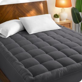 Bare Home King Mattress Topper Cotton Top - Fitted Mattress Cover - Cooling Breathable Air Flow - 8" to 21" Deep Pocket - Mattress Pad Protector - Soft Noiseless Mattress Pad (King, Grey)