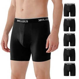 Molasus Mens Boxer Briefs Soft Cotton Underwear Open Fly Tagless Underpants Pack of 5 Black,Small