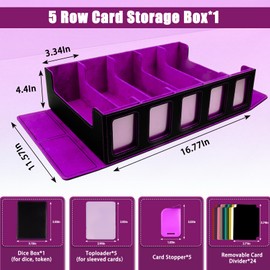 Mosa bear Card Storage Box with Commander Display 5-Row Deck Case with Removable Lid 3900+ Card Deck Box for MTG TCG Sports Card, 5 Toploaders, 5 Stoppers, 30 Dividers,1 Dice Tray