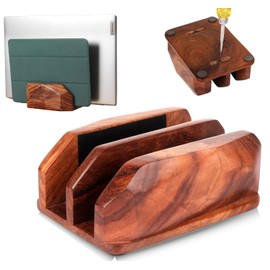 DnU Avenue Width Adjustable Vertical Laptop Stand for Desk, Laptop Holder to Dock MacBook, MacBook Pro and Other Laptops, Versatile Vertical Laptop Docking Solutions - Indian Rosewood