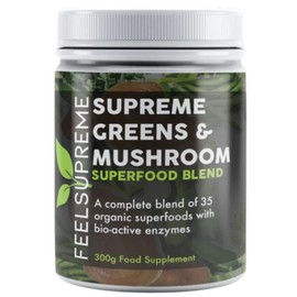 Feel Supreme Feel Supreme - Super Greens Powder with Mushroom - 35 Nutrient Dense Superfoods, Natural, no Added Sugar - High in Fibre, Protein, Vitamin C, Spirulina - Greens Supplement, Mushroom Powder - 300g