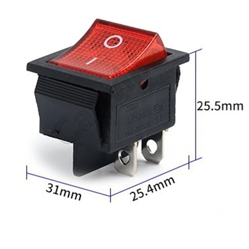 KCD4 3PCS Rocker Switch - 16A/250V, 20A/125V, ON/OFF - Red,