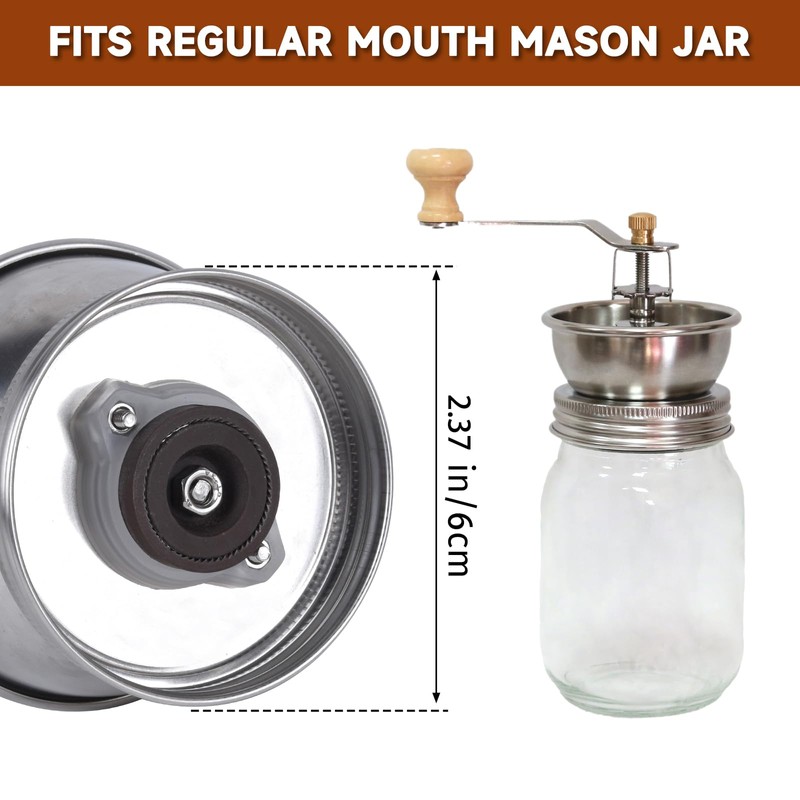 Mason Jar Coffee Grinder, Manual Coffee Grinder Lid Attachment for