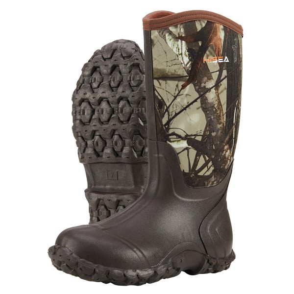 HISEA Men's Rain Boots Waterproof Insulated Rubber Boots Neoprene Mud Boots Outdoor Camo