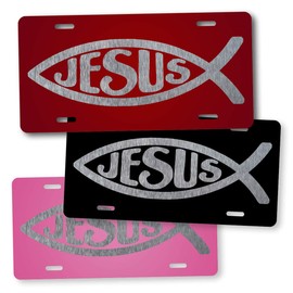 SignsAndTagsOnline Jesus Fish License Plate Christian Novelty Red Black or Pink Auto Tag