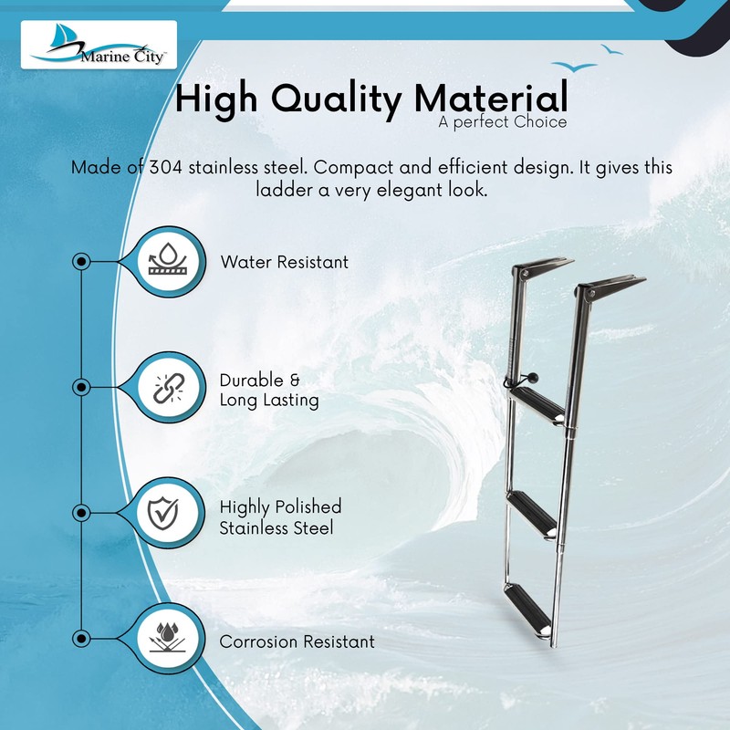 MARINE CITY Stainless Steel 3-Step Telescoping Swim Ladder with Slide