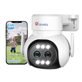 ctronics 2.5K 4MP Outdoor Surveillance Camera WiFi with Dual Lens, 6X Hybrid Zoom with 2.4/5GHz WiFi PTZ IP Camera Outdoor, Person/Motion Detection, Car Tracking, Colour Night Vision, Alarm, IP66