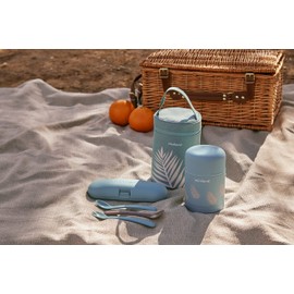 Miniland Food Thermy Palms, 600 ml Insulated Container for Baby Porridge and Solid Food, Made of High-Quality Steel, Blue, 89445